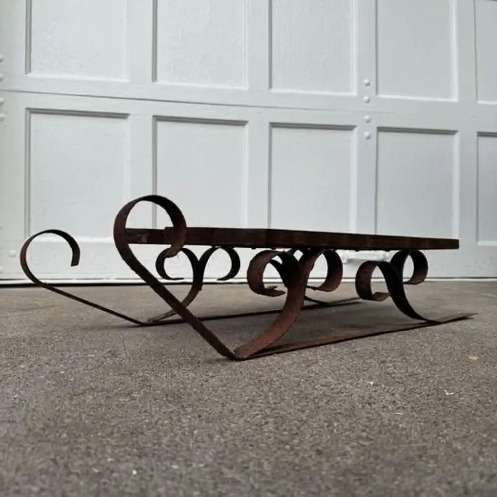 Vintage Handmade Rustic Wooden & Iron Sled